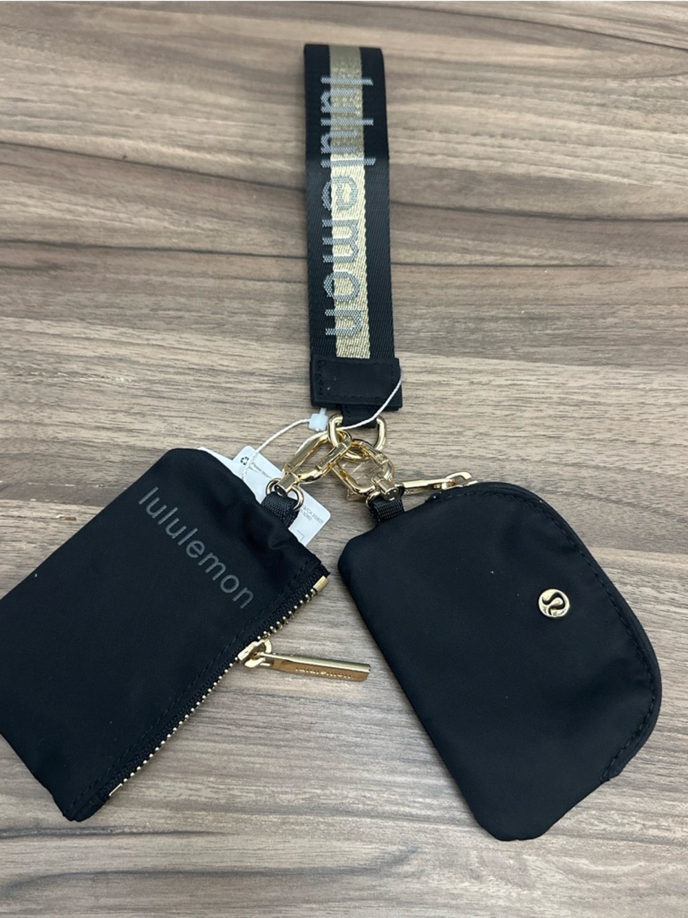 Wristlet keychain and pouch with gold lining
